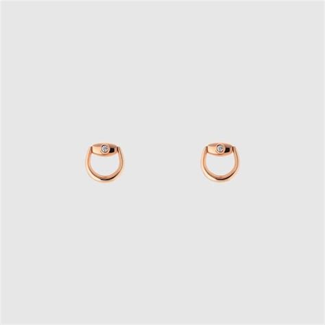 Gucci Half Horsebit Mini Diamond Stud Earrings .